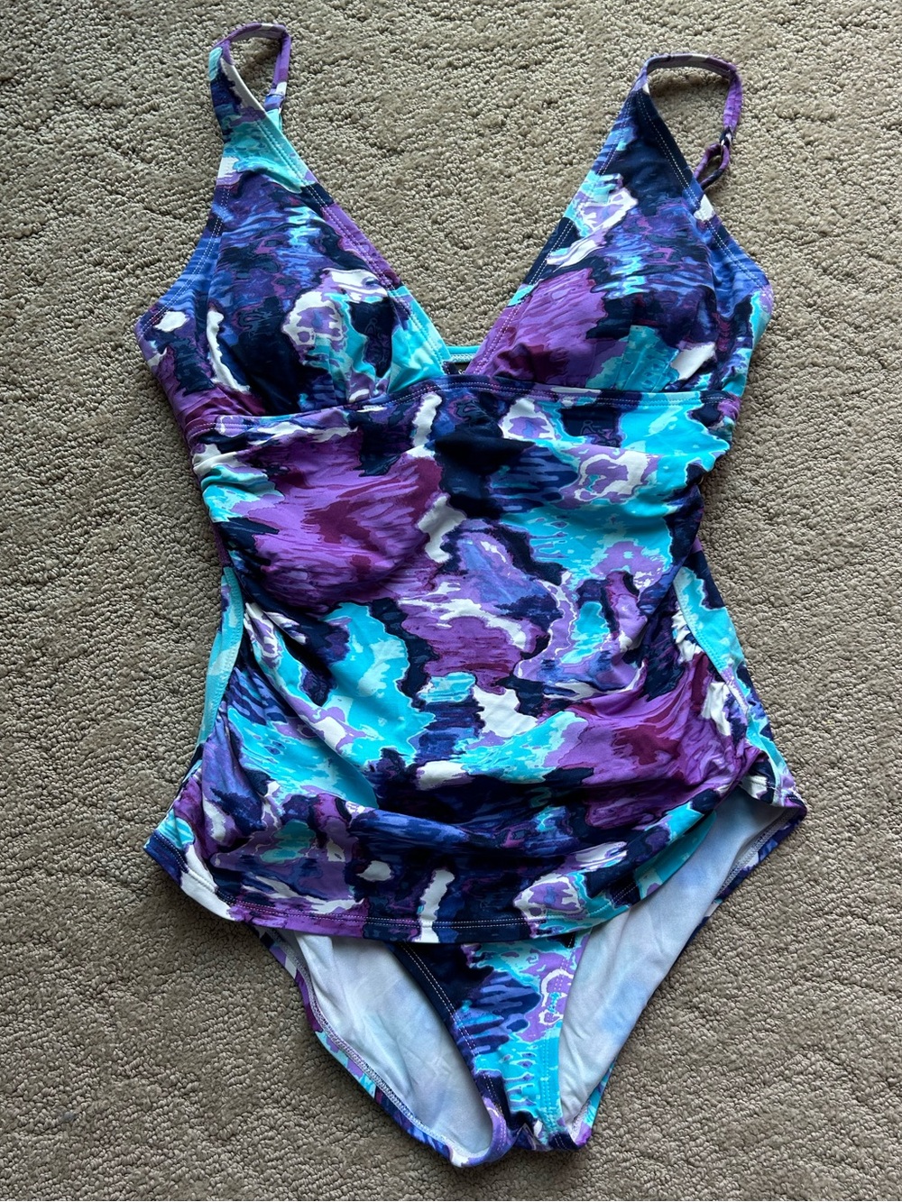 Tommy Bahama Purple Turquoise Navy Floral One-Piece Swimsuit - Picture 6 of 7